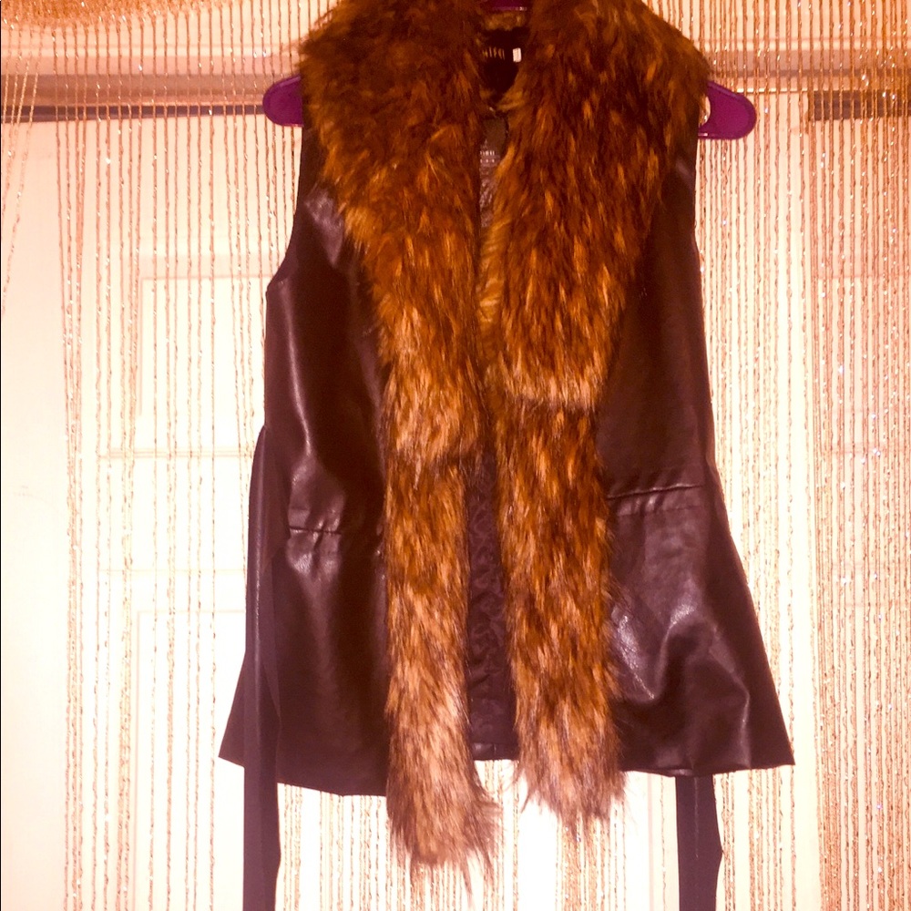 Fur trimmed belted vest NWT